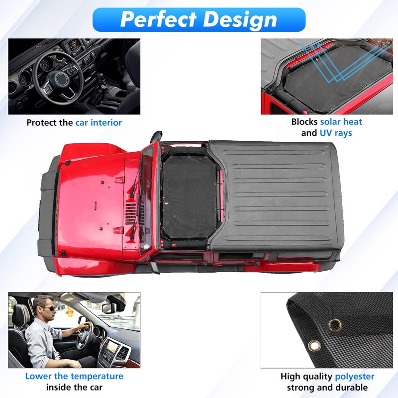Jimen Front Mesh Sunshade Bikini Top Sun Shade for 2007-2018 Jeep Wrangler JK & Unlimited 2 Door 4 Door  Black - Image 5